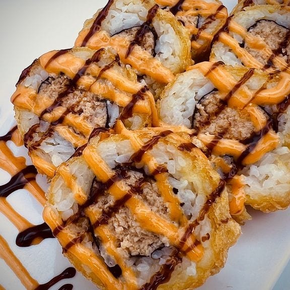 (Off) Golden spicy tuna roll.