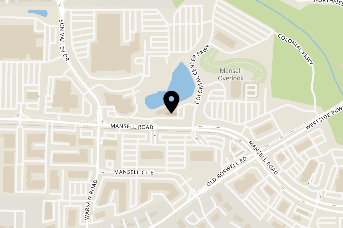 Map showing the location of UFO Hibachi & Sushi on 1010 Mansell Rd #170 in Roswell